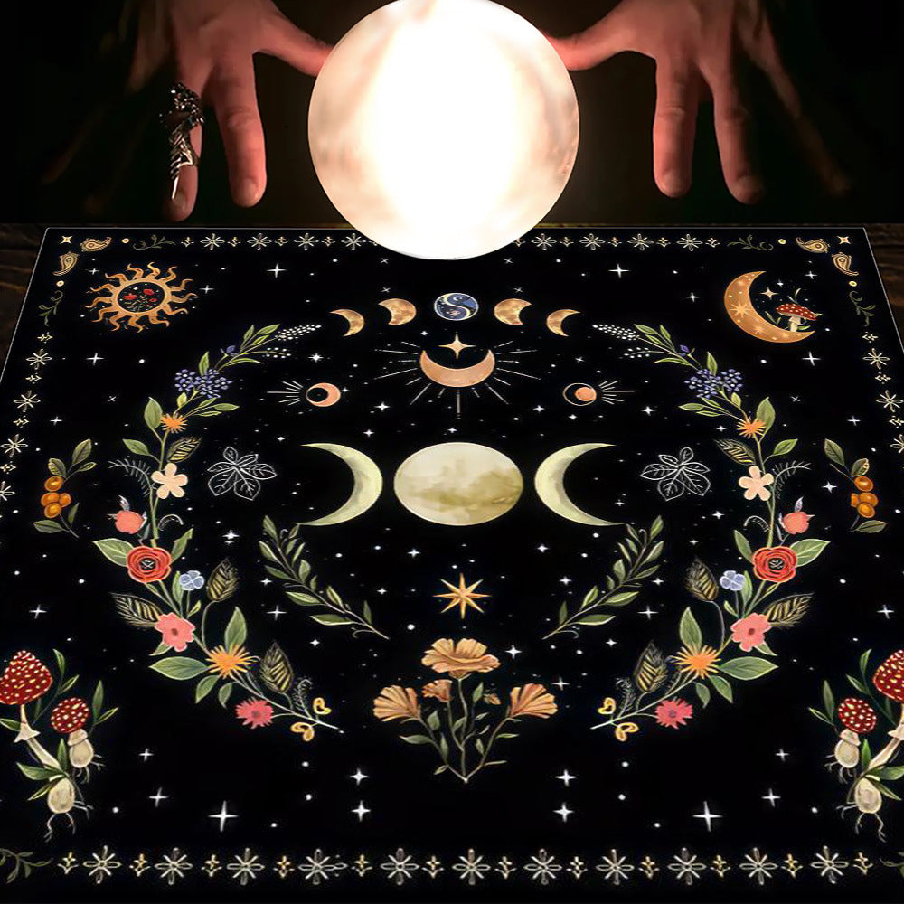 Tarot Table Cloth Moon Sun Lucky Tree Flannel Tablecloth-29