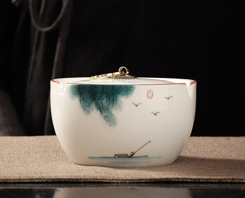 Handbemalte Haushalts Wohnzimmer Keramik-Aschenbecher mit LID-Schlupfchen