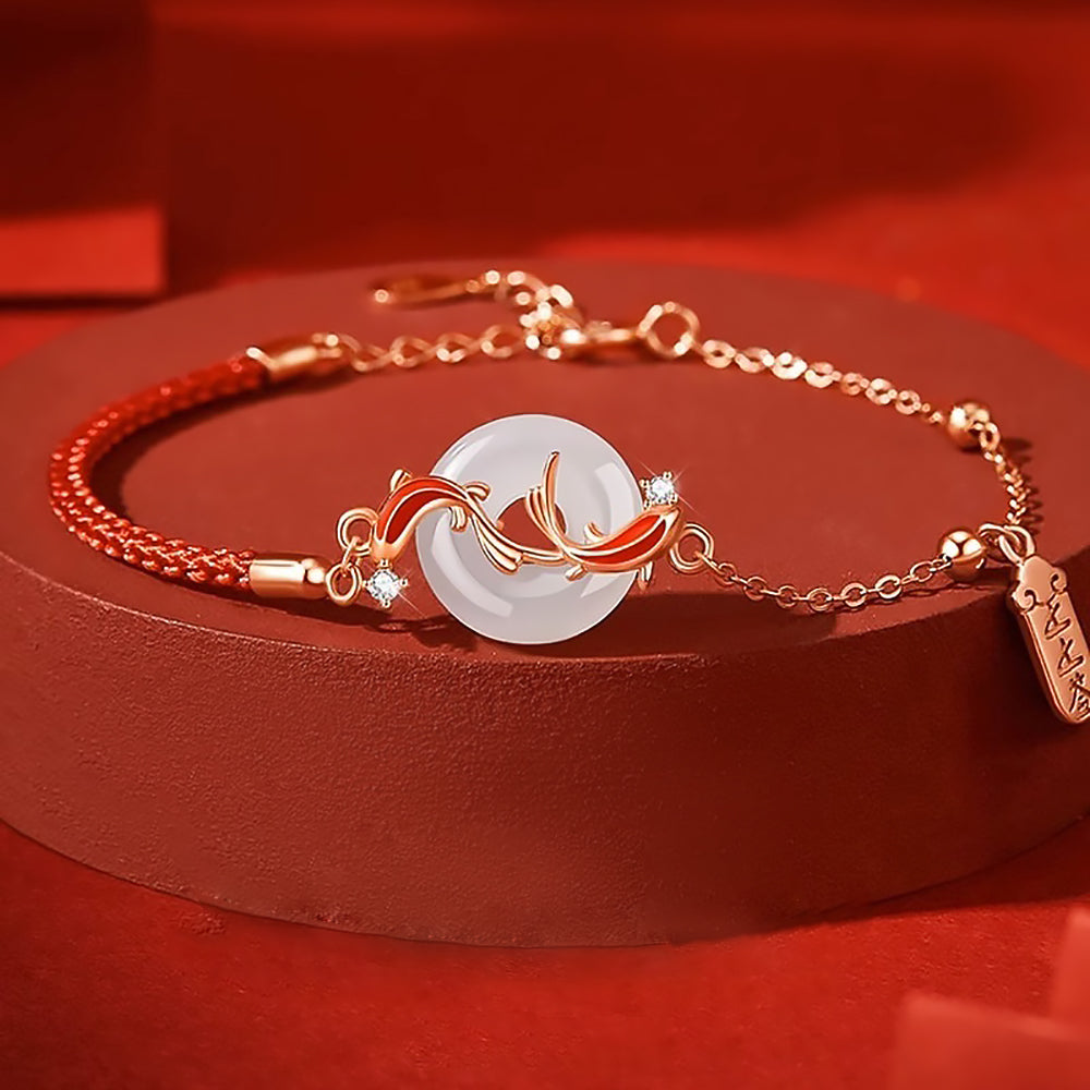 Hetian Jade Koi Red Rope Bracelet or Necklace Sterling Silver Lucky Jewelry-2