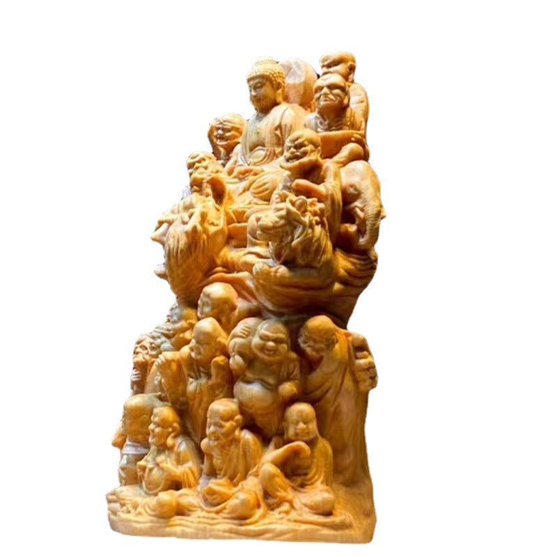 Thuja Holzschnitzung 18 achtzehn Arhat Buddha Statuen