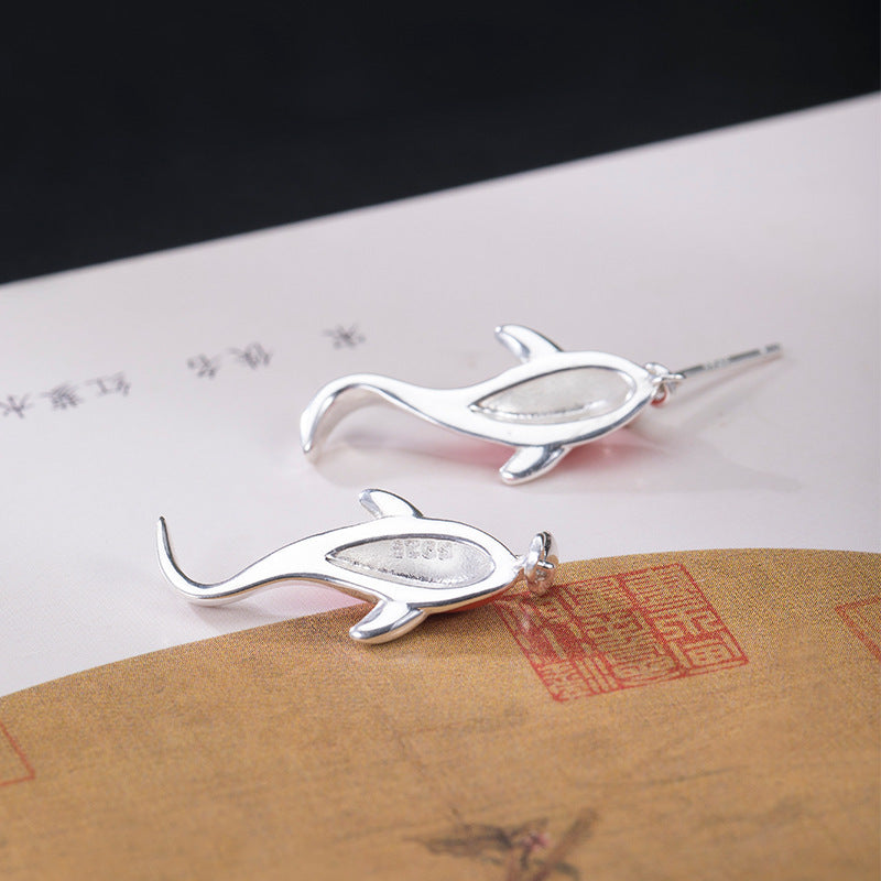 Koi Stud Earrings Chinese Style Sterling Silver Gift for Sisters-3