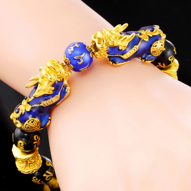Agate and Gold Bead Six-character Mantra Bracelet