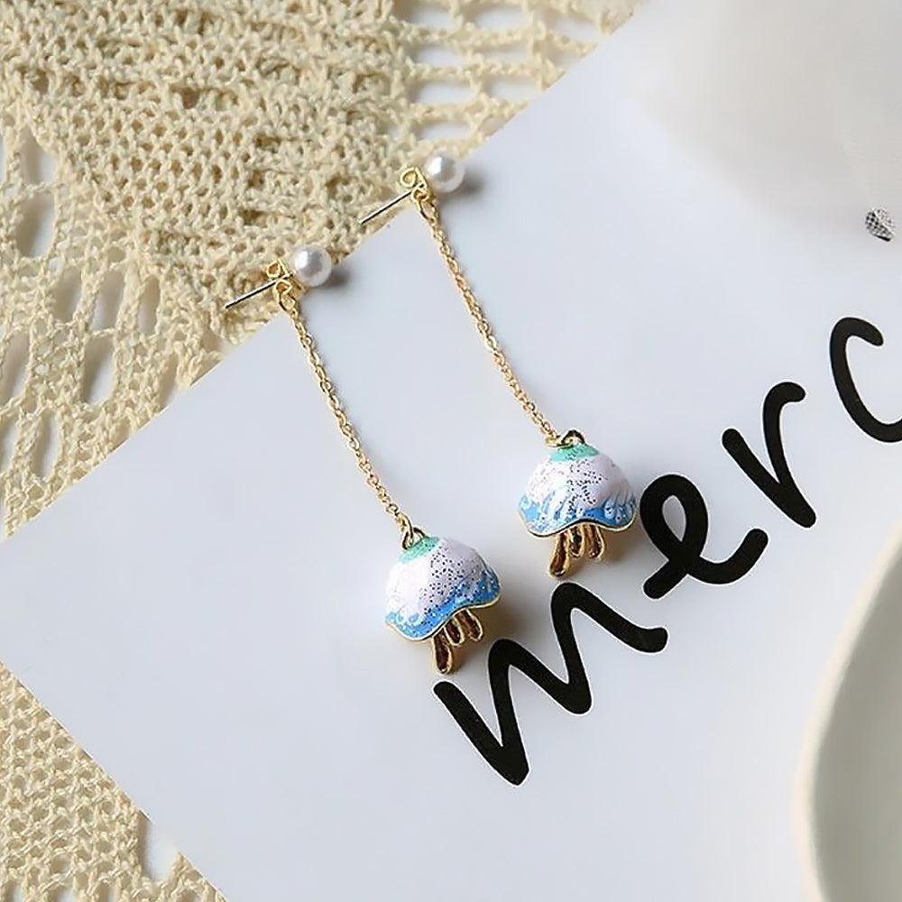 Blue Ceramic Jellyfish Earrings Ocean Style Jewelry Gift for Women-6