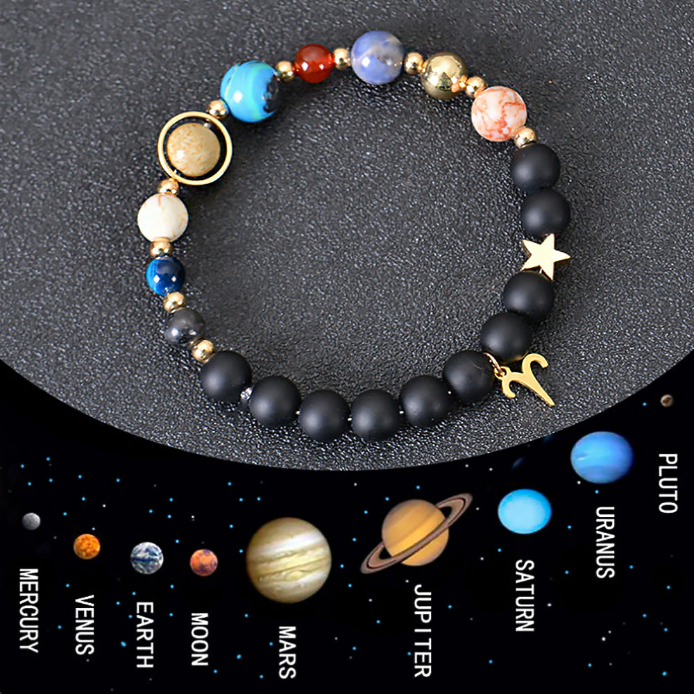 Twelve Constellations Zodiac Bracelet – Natural Stone & Planet Beads-1