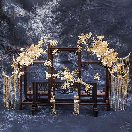 Maple Leaf Tassel Earrings and Hair Accessories Bridal Jewelry for Bride-2