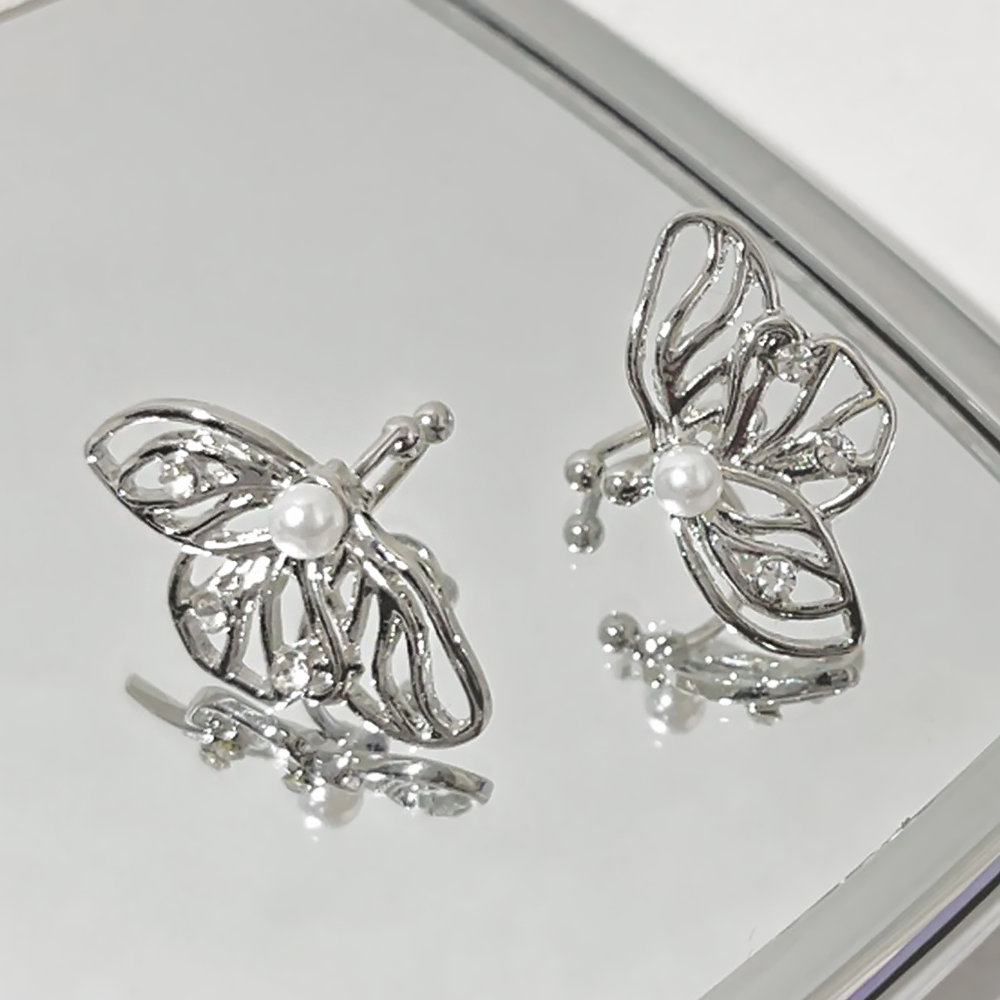 Butterfly Pearl Single Ear Cuff Jewelry Gift for Girlfriend-4