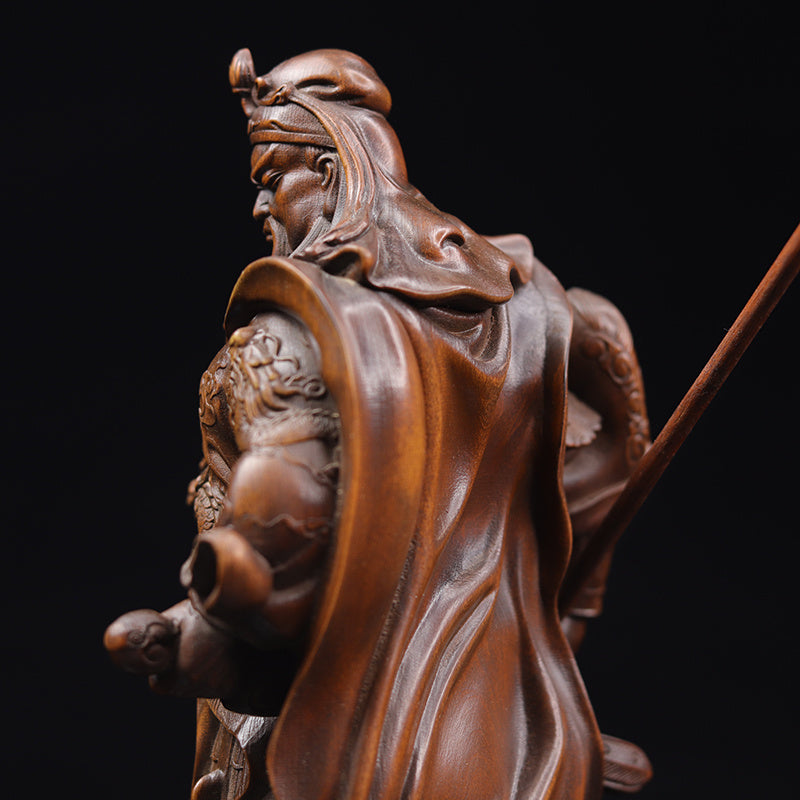 Gongwu God of Wealth Statue Boxwood schnitzt Guan Erye Antike Figur Ornamente