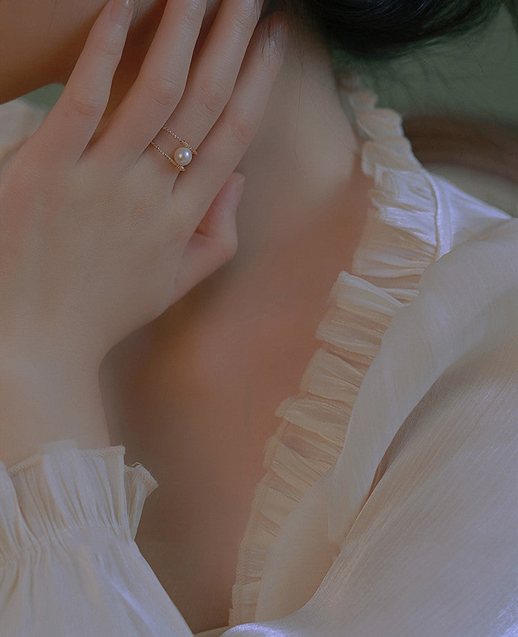 Vintage Pearl Hetian Jade Doppelschicht einstellbarer Ring