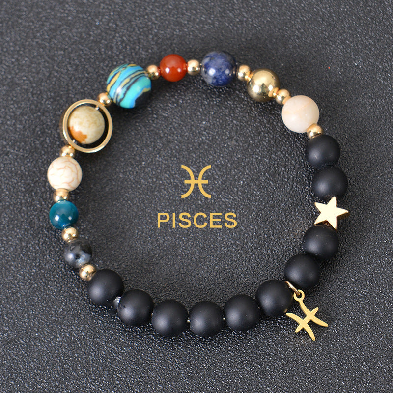 Twelve Constellations Zodiac Bracelet – Natural Stone & Planet Beads-25