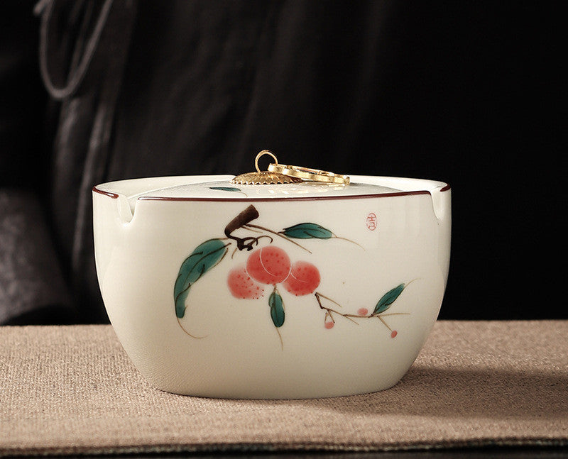 Handbemalte Haushalts Wohnzimmer Keramik-Aschenbecher mit LID-Schlupfchen