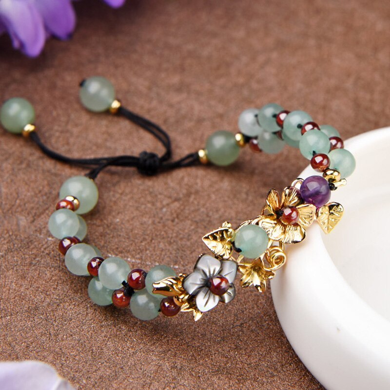 Braided aventurine bracelet with iris and gemstone design