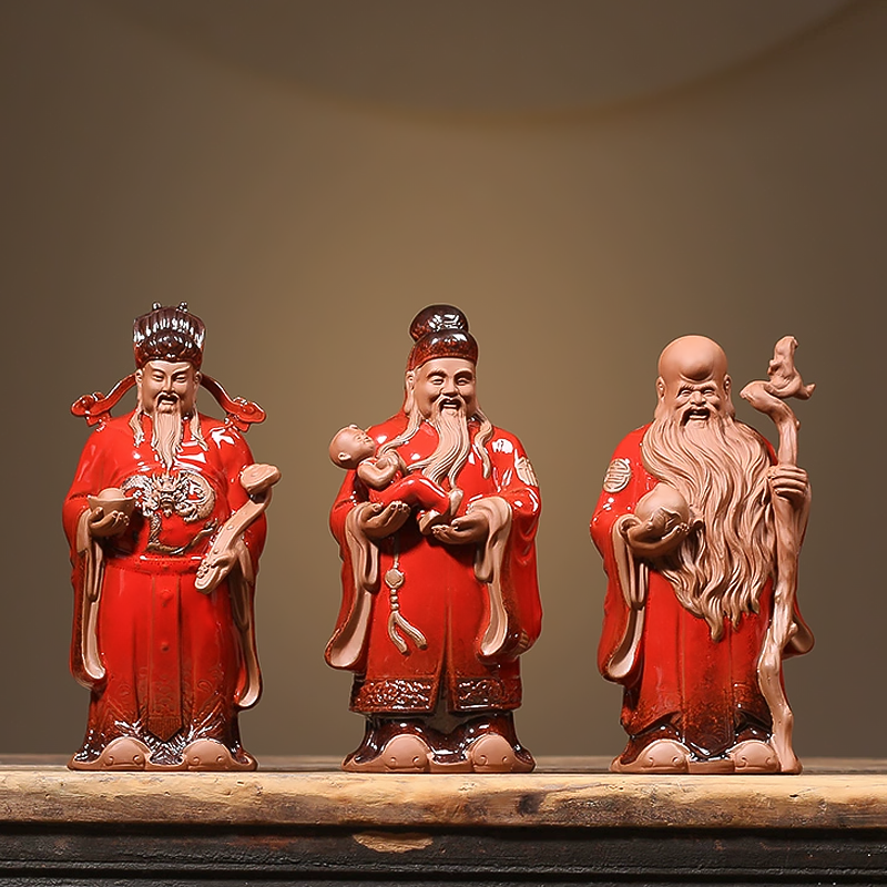 50th Birthday Gifts for Men Fu Lu Shou Sanxing Ceramic Ornaments-5