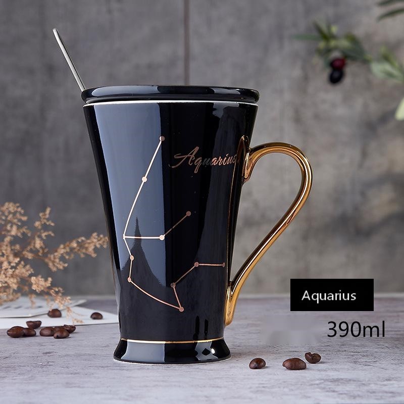 Zodiac Ceramic Mug with Lid & Spoon – 12 Constellations