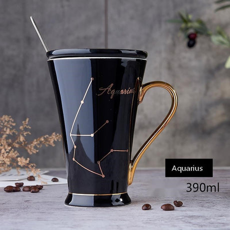 Zodiac Ceramic Mug with Lid & Spoon – 12 Constellations