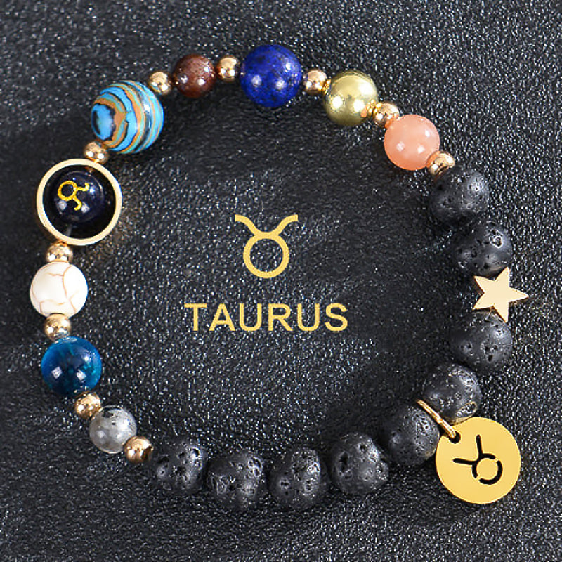 Twelve Constellations Zodiac Bracelet – Natural Stone & Planet Beads-38