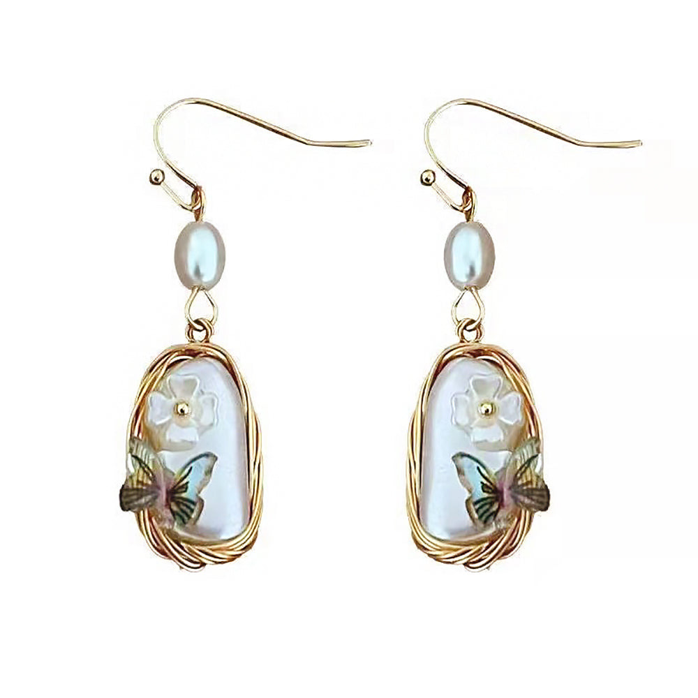 Chinese Butterfly Flower Baroque Pearl Earrings Anniversary Gifts-4