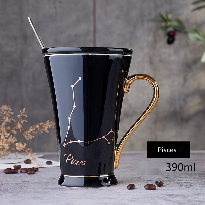 Zodiac Ceramic Mug with Lid & Spoon – 12 Constellations