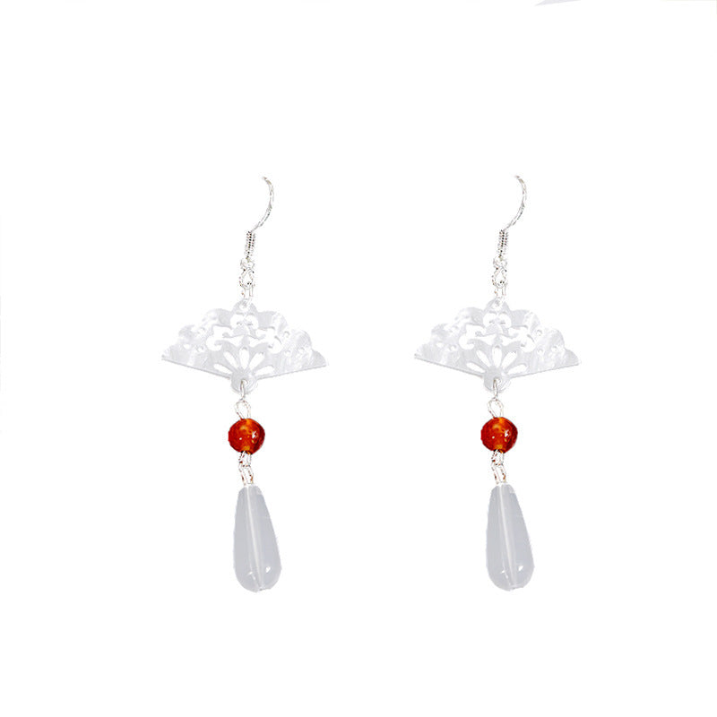 Hollow Sector Imitation Jade Drop-shaped Vintage Earrings