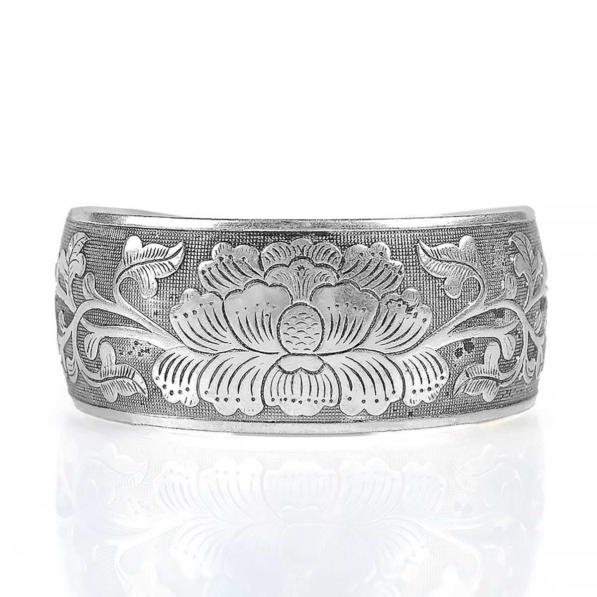 Peony Flower Silver Cuff Bracelet Floral Bracelet for Women Gift-6