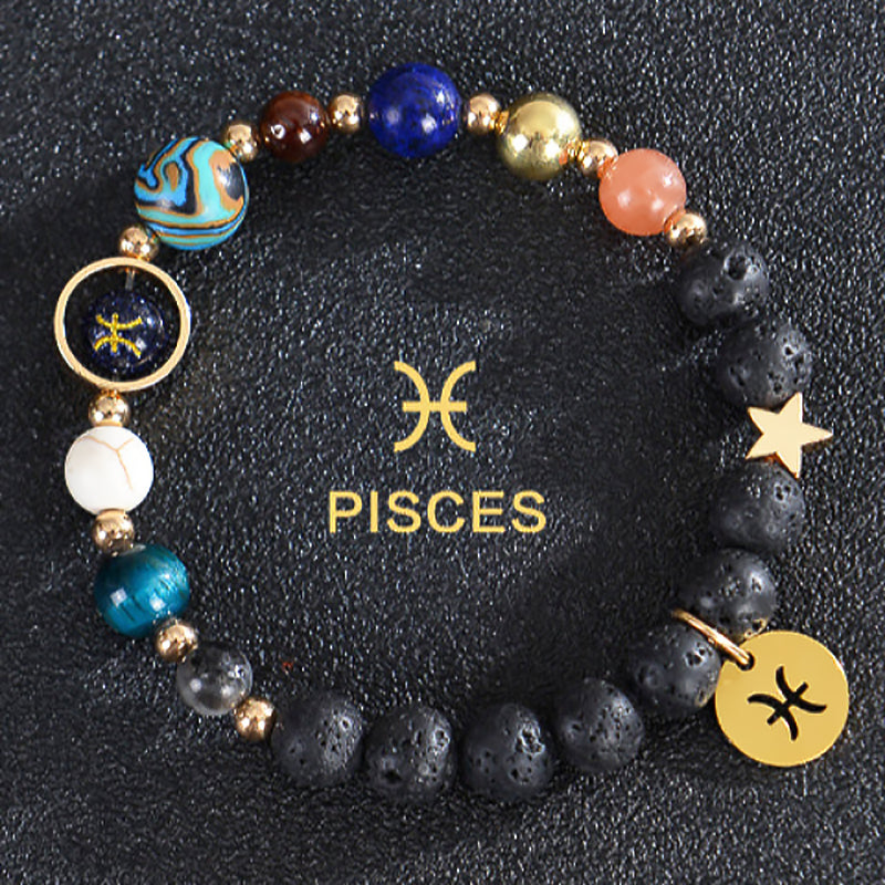 Twelve Constellations Zodiac Bracelet – Natural Stone & Planet Beads-35