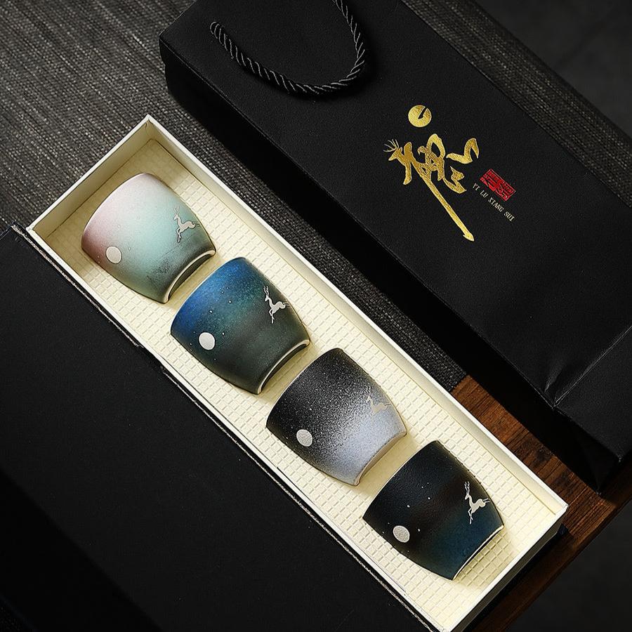 Jingdezhen Ceramic Fairy Deer Colored Painted Sterling Silver Teacups-4