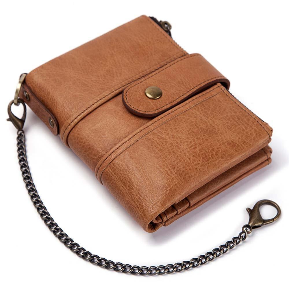 RFID blocking leather wallet with zipper and card slots