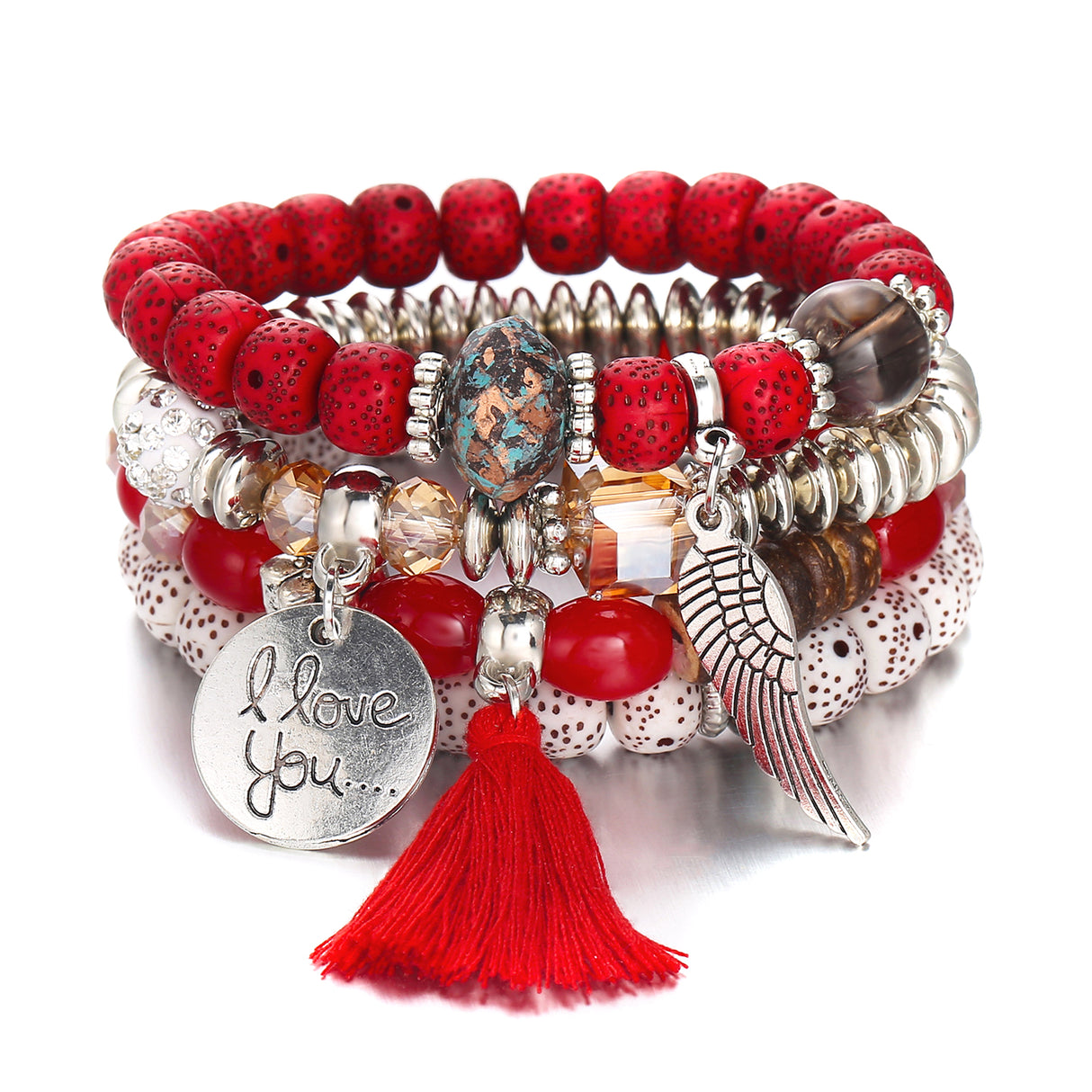 Boho Multi Loop Tassel Bracelet Layered Ethnic Stone Wrist Jewelry-5
