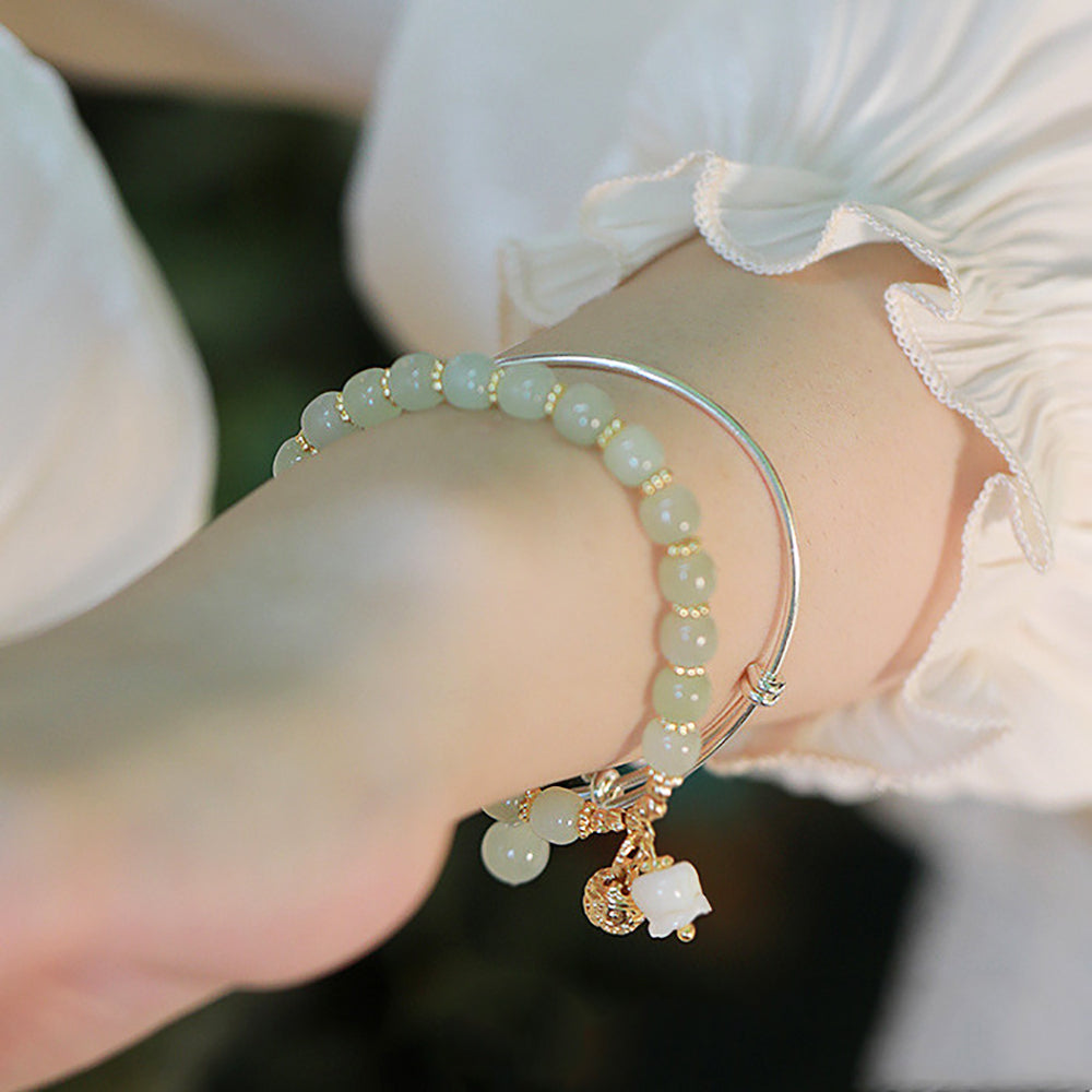 Natural Hetian Jade Beaded Bracelet Women Ancient Style Retro Jewelry-1