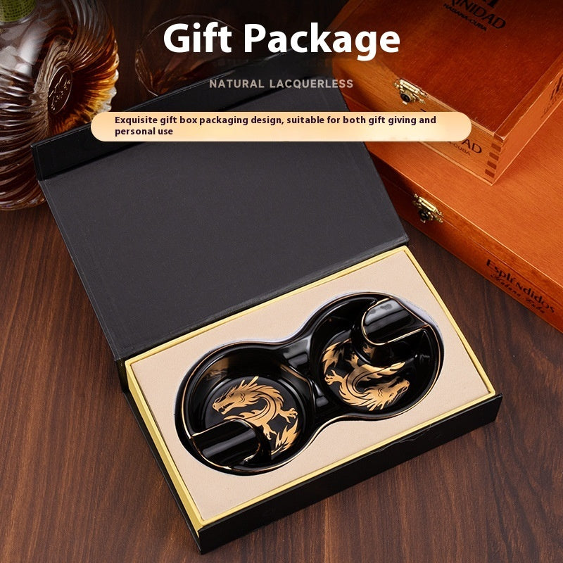 8-förmige Doppelrauch Groove Keramik tragbarer Retro-Zigarre-Aschenbecher