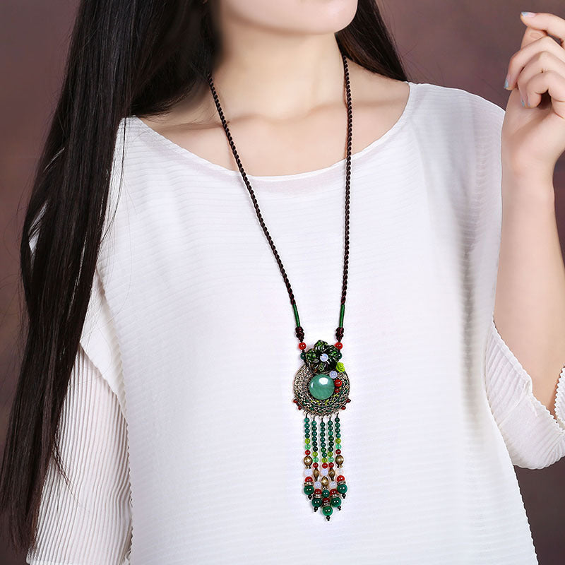 Langer Anhänger mit Aventurine Jade und Achatanhänger