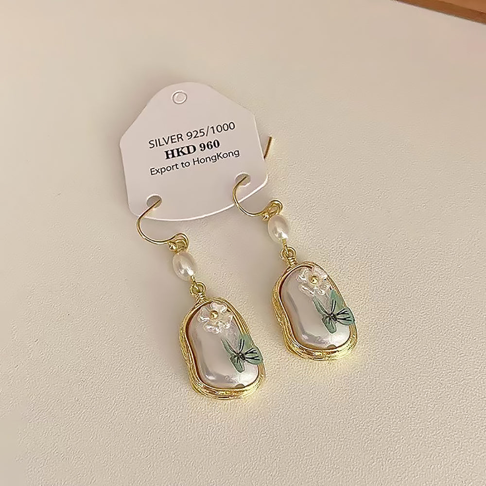 Chinese Butterfly Flower Baroque Pearl Earrings Anniversary Gifts-3