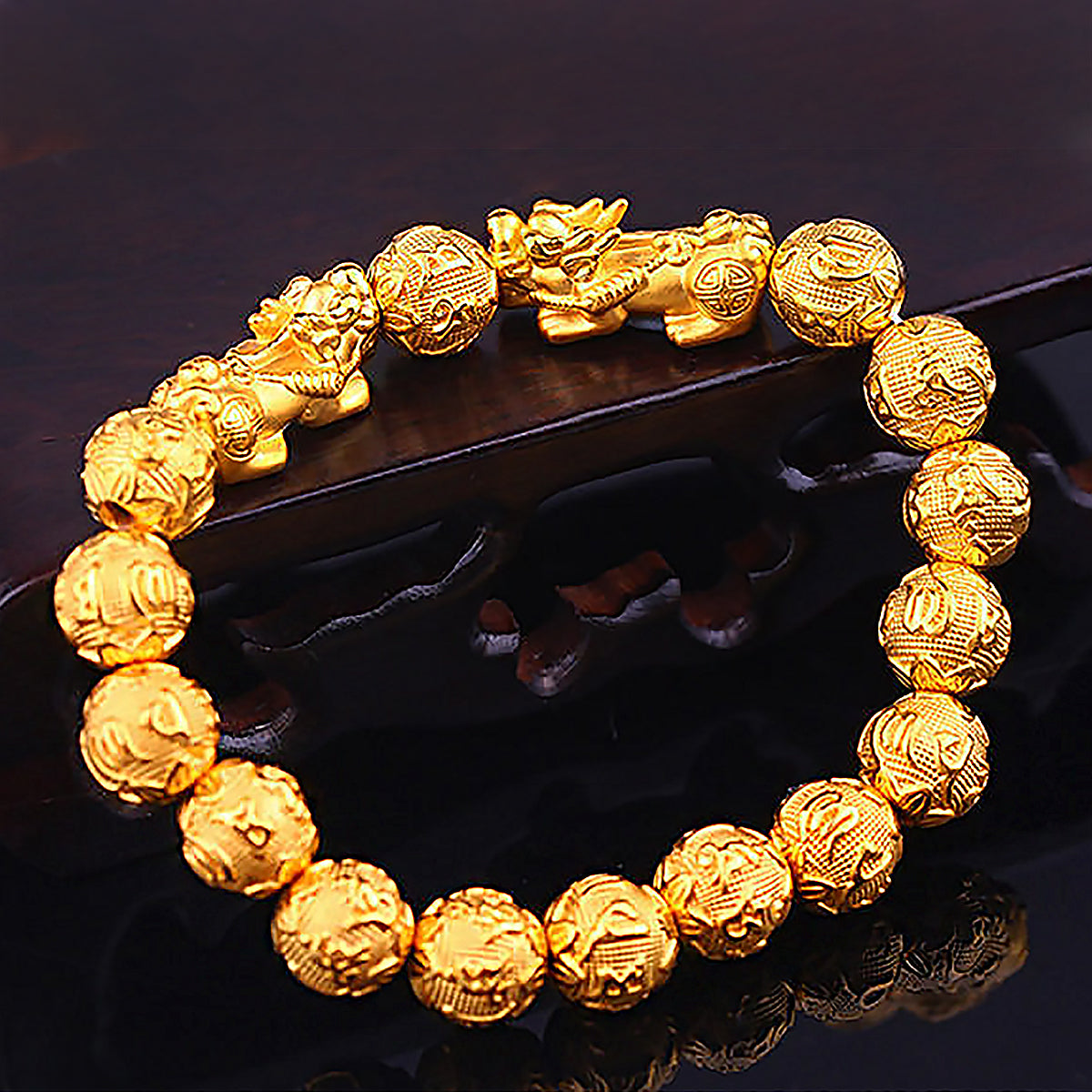 Golden Six Character Aphorism Buddha Beads Bracelet for Men-3