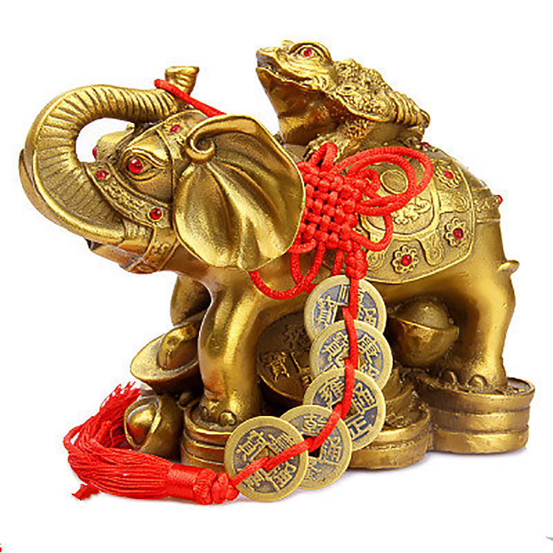 Goldene Kröte Elefantendekoration auf reinem Kupfer Elefanten Feng Shui Ornamente
