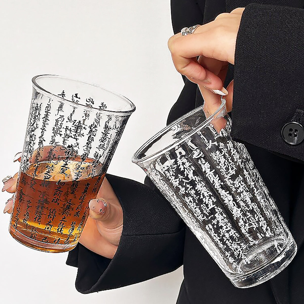 Chinese Calligraphy Glass Tea Cup 360ml Aesthetic Drinkware Lanting Xu Art Cup-2