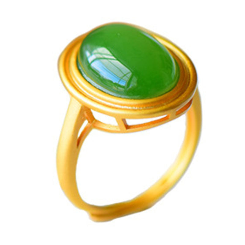 Frauen weißer Jade Emerald Retro Natural Hetian Jade Ring