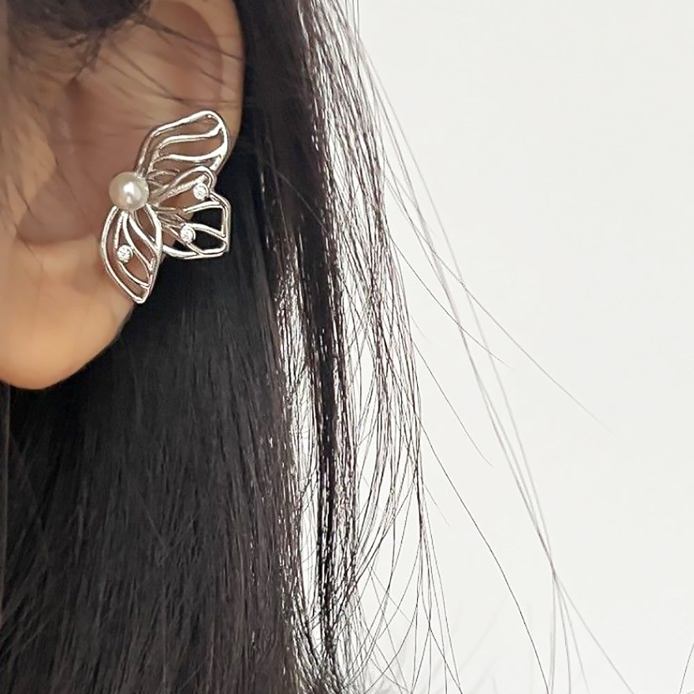 Butterfly Pearl Single Ear Cuff Jewelry Gift for Girlfriend-1