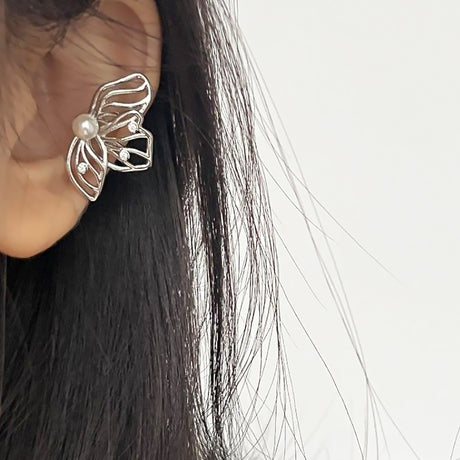 Butterfly Pearl Single Ear Cuff Jewelry Gift for Girlfriend-1