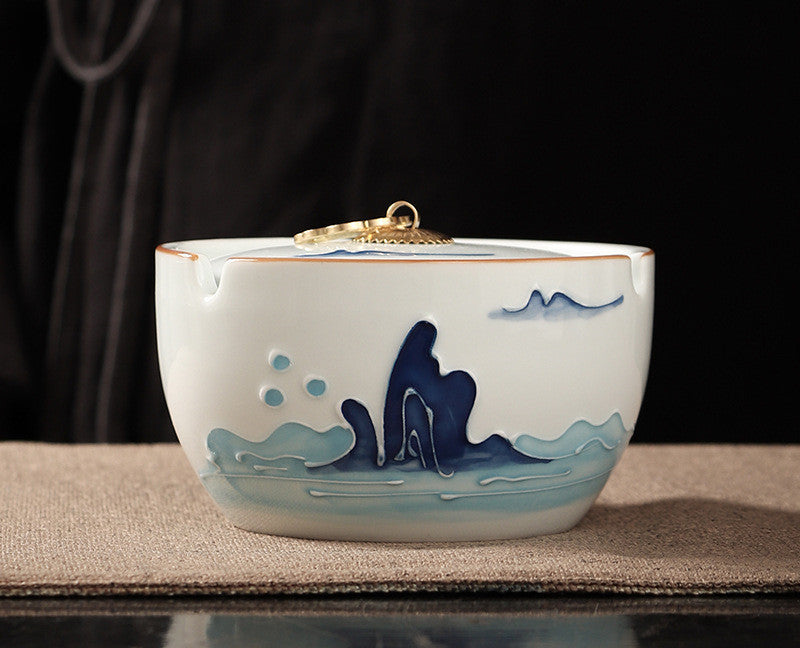 Handbemalte Haushalts Wohnzimmer Keramik-Aschenbecher mit LID-Schlupfchen