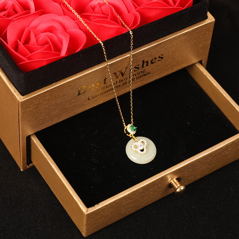 White Jade Clavicle Necklace Birthday or Anniversary Gift-2