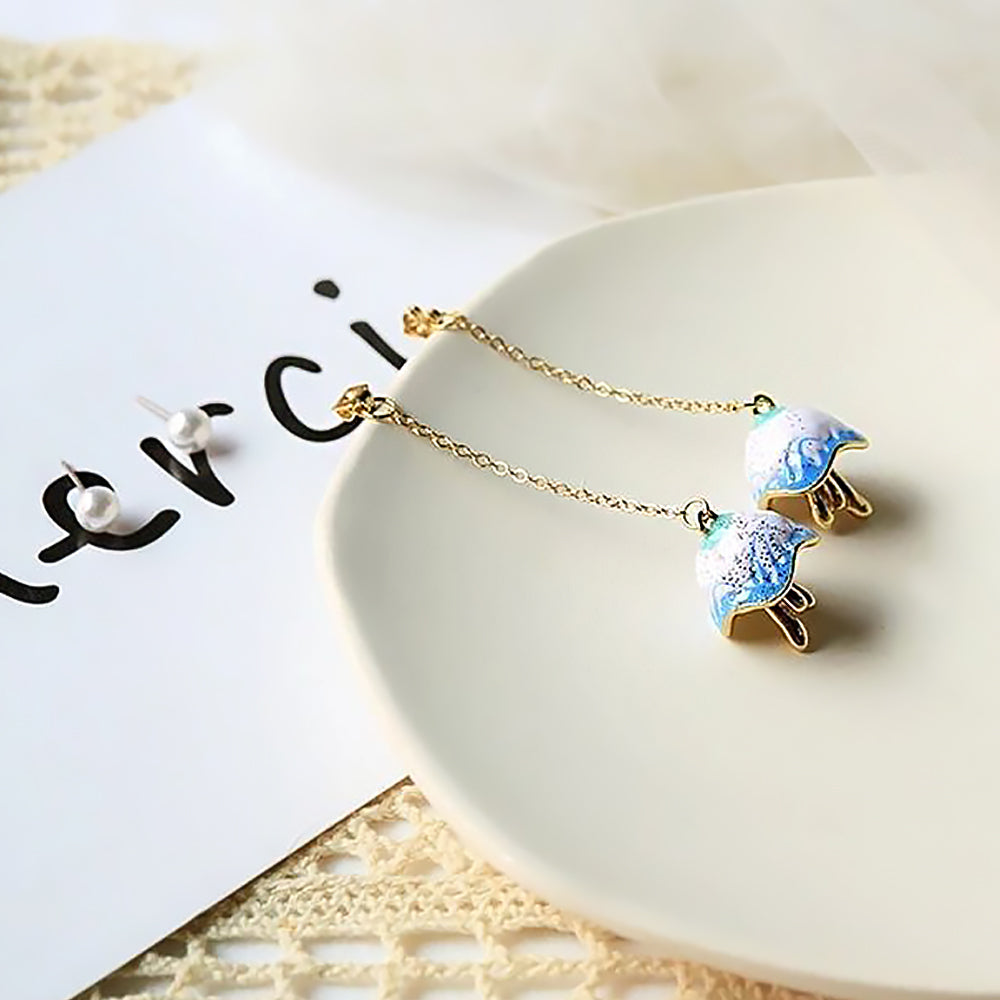 Blue Ceramic Jellyfish Earrings Ocean Style Jewelry Gift for Women-4