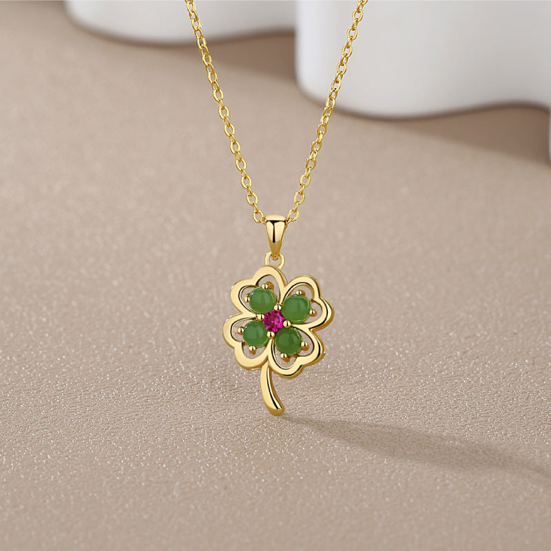 S925 Sterling Silber Natural Hotan Jade Halskette