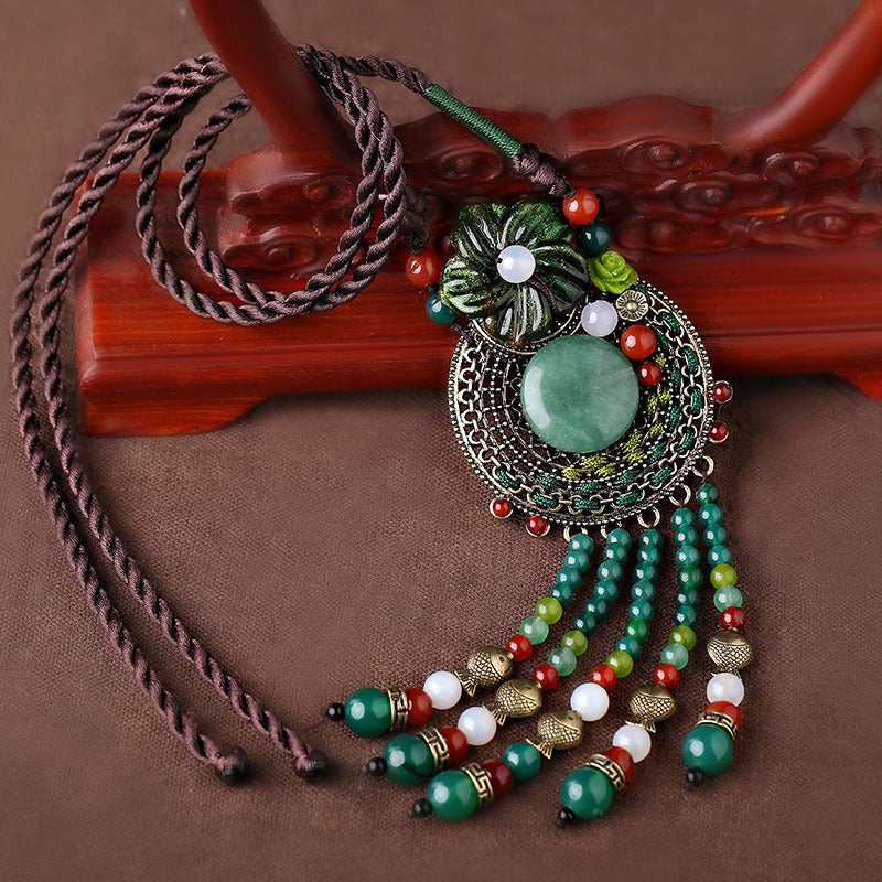 Langer Anhänger mit Aventurine Jade und Achatanhänger