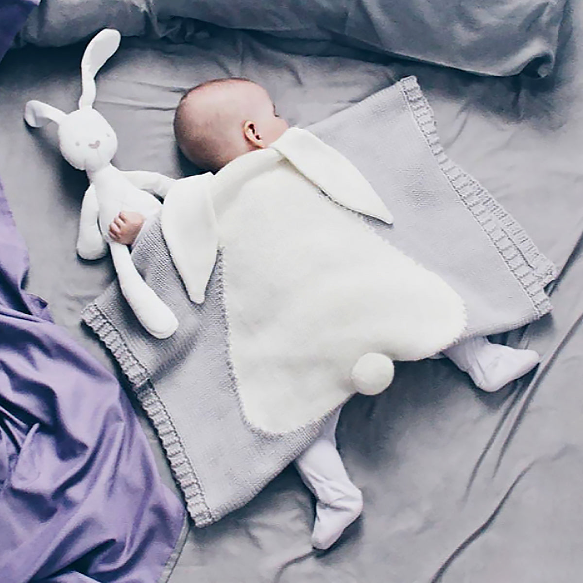 Cute Bunny Ears Knitted Blanket Soft Kids Throw Blanket-1