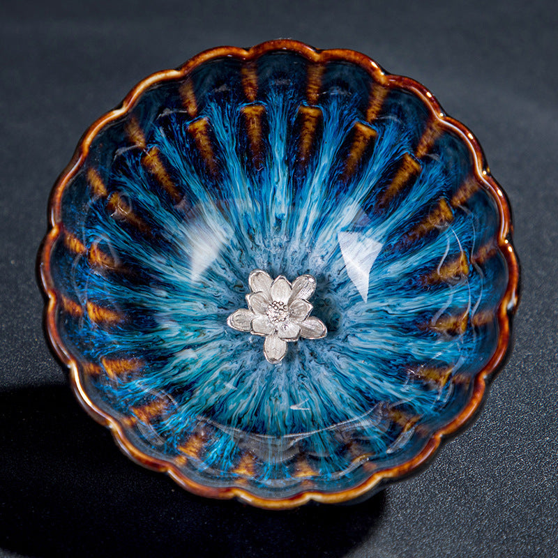 Jianzhan Teetasse Jianyang Tianmu Glaze Eingelegtes Silberöl tropfende Teeschale