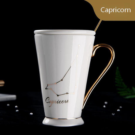 Zodiac Ceramic Mug with Lid & Spoon – 12 Constellations