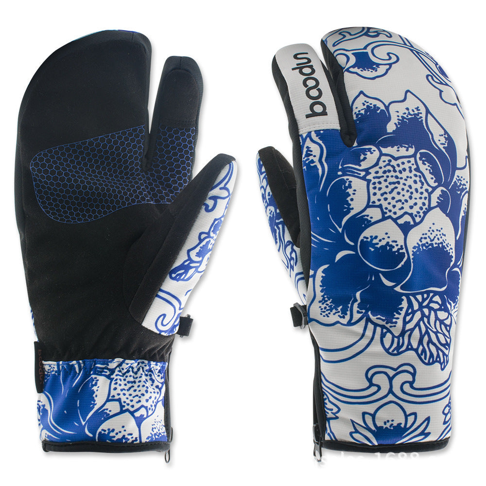 Ski Gloves Outdoor Skiing Three-finger Warm Gloves
