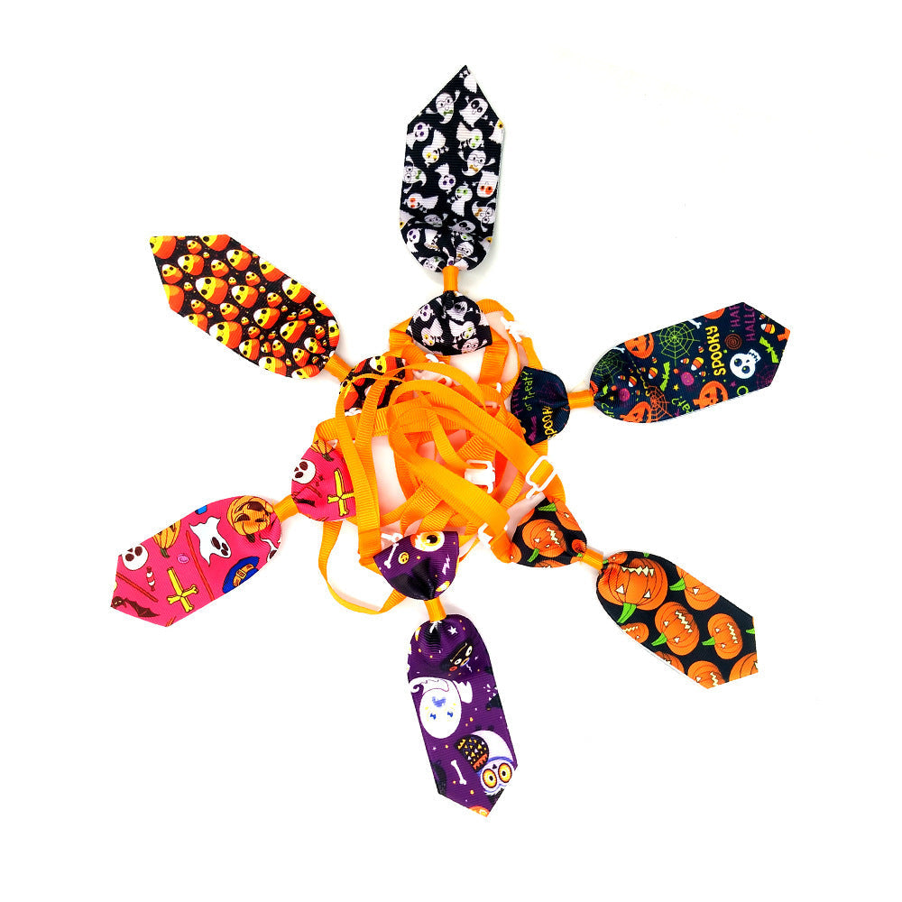 Pet Halloween Tie Set for Cats and Small Dogs with Pumpkin Skull Ghost Patterns-2