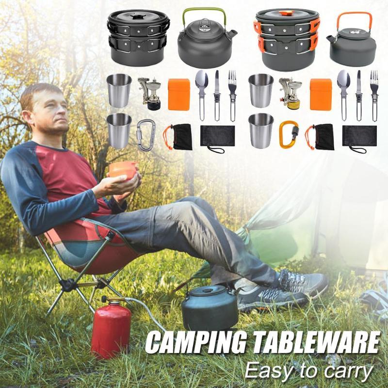 Outdoor Camping Cookware Kit Travel Tableware Picnic BBQ Equipment
