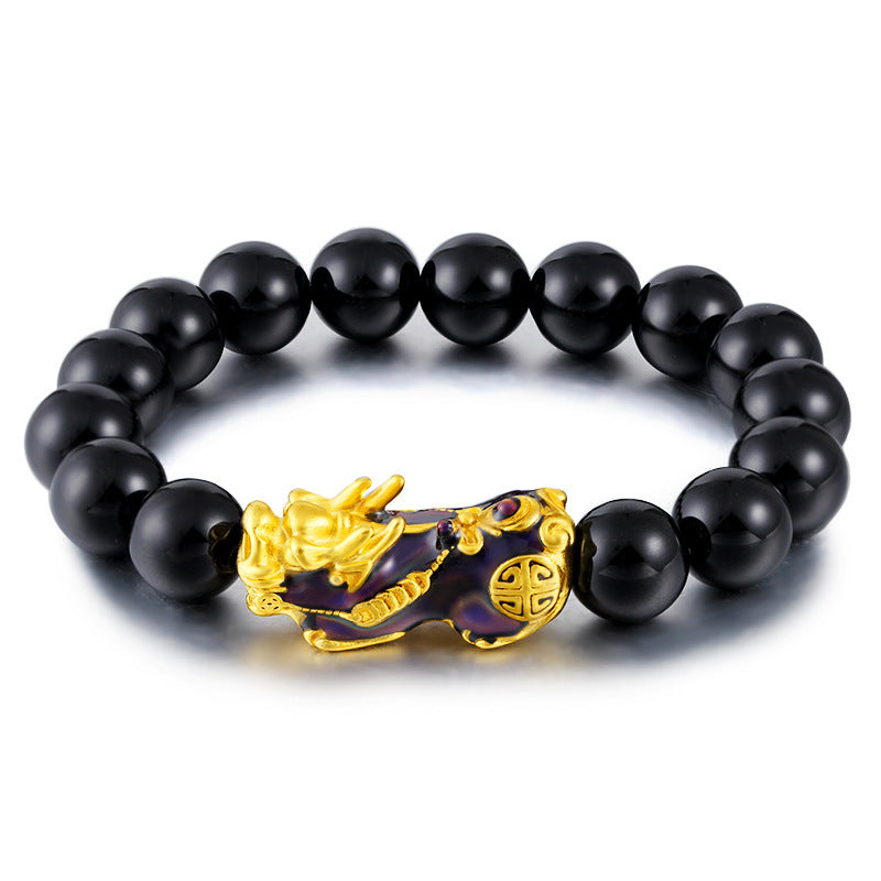 Agate and Gold Bead Six-character Mantra Bracelet