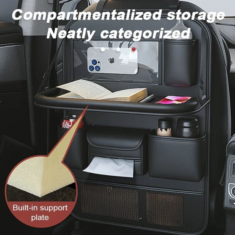 Car Seat Storage Bag Foldable Table Tray PU Leather Tablet Holder Cool Car Accessories